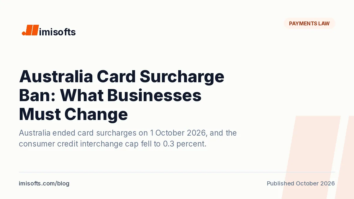 Australia card surcharge ban from 1 October 2026 for eftpos, Mastercard, Visa, American Express and PayPal payments