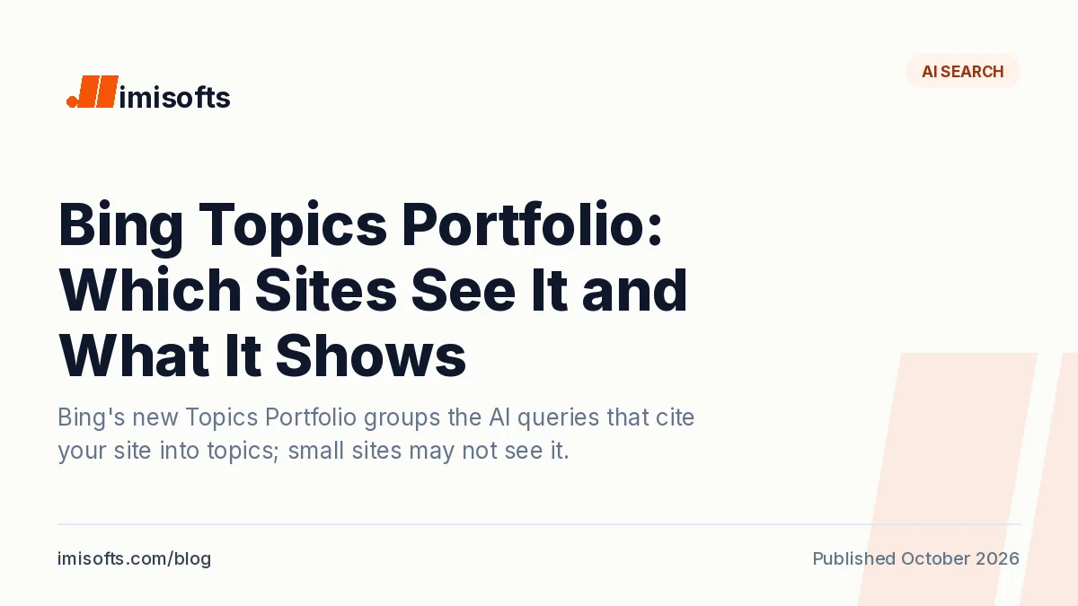 Bing Topics Portfolio in Bing Webmaster Tools AI Performance: topic size, sites cited, queries and opportunity queries