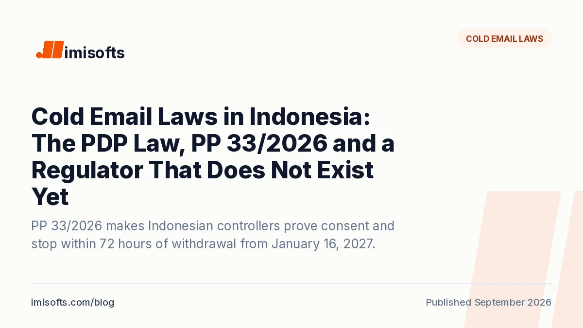Cold email laws in Indonesia: the PDP Law, PP 33/2026 and a data protection agency that has not yet been formed