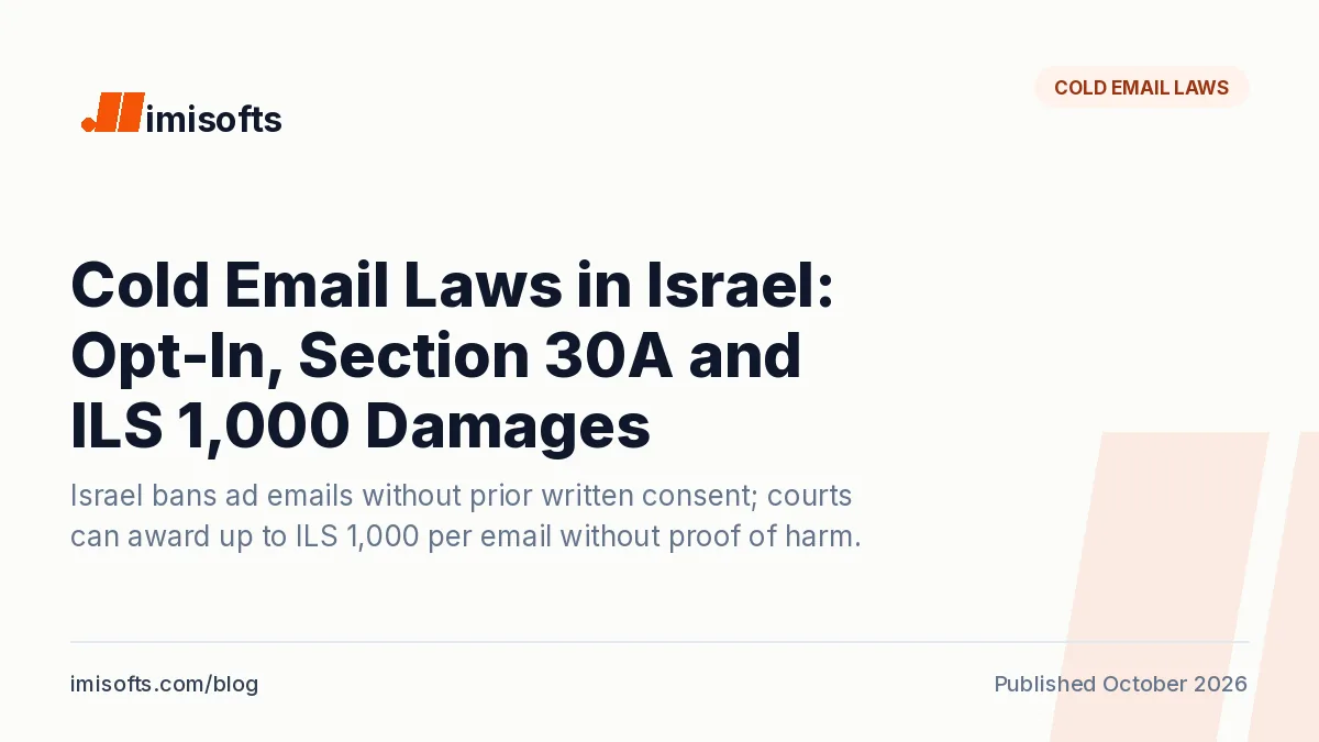 Cold email laws in Israel: section 30A consent rule, the one-time consent request to businesses, the advertisement label and ILS 1,000 exemplary damages