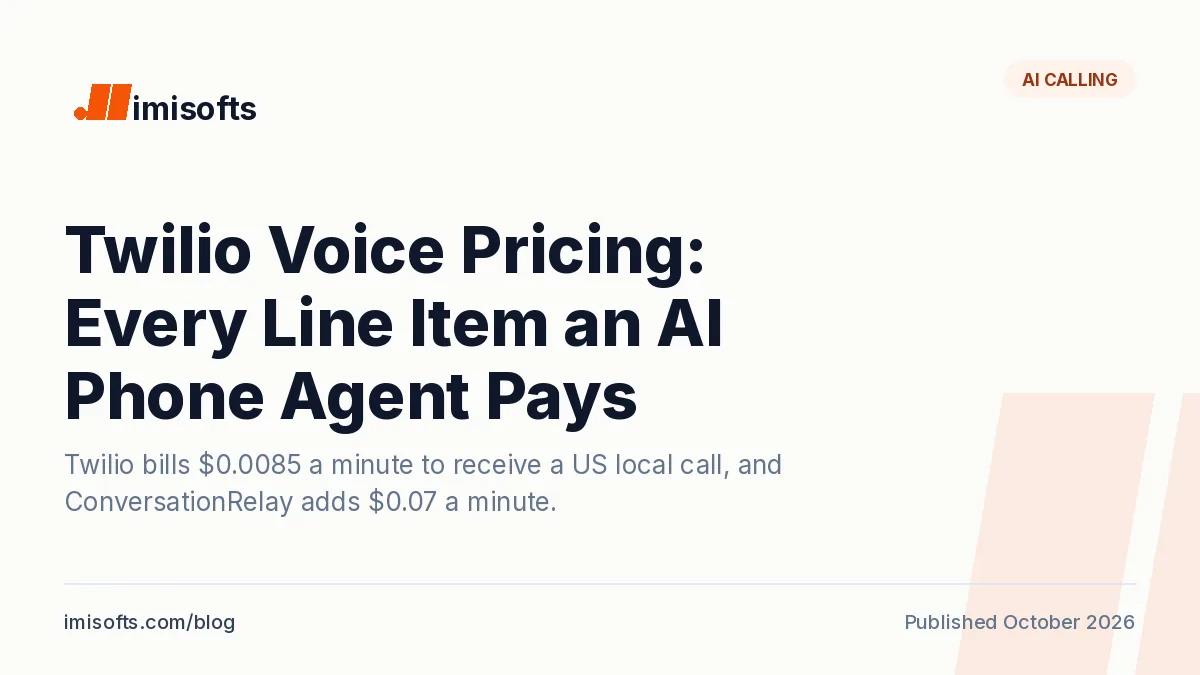 Twilio Voice pricing for AI phone agents: per-minute rates, numbers, ConversationRelay, calls per second and recording fees