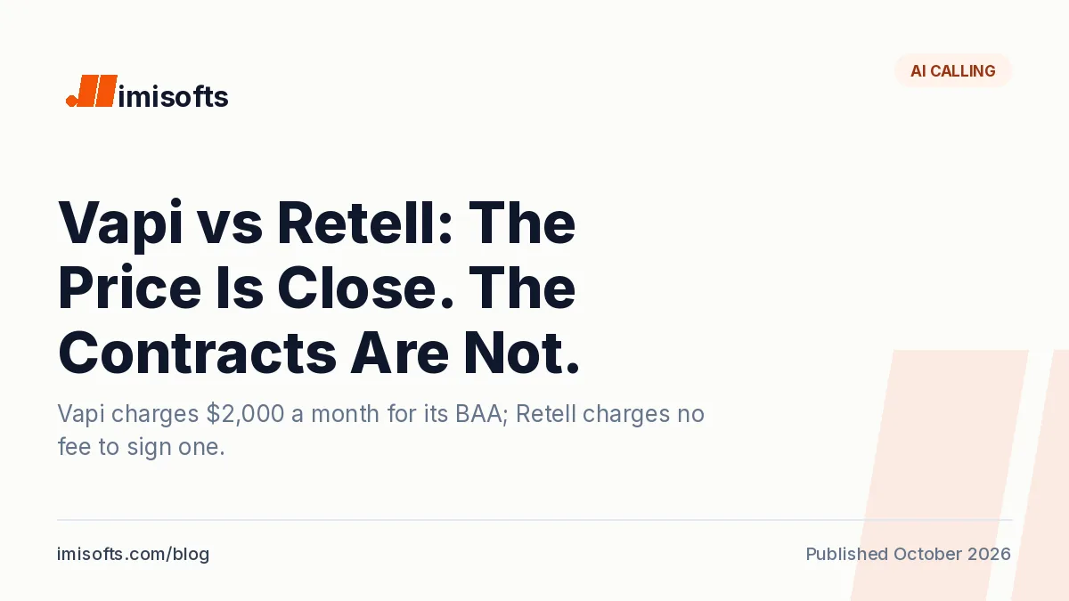 Vapi vs Retell: Vapi charges $2,000 a month for a BAA and puts its first uptime SLA on a $999 package, while Retell includes a BAA and a 99.5% uptime clause on pay as you go
